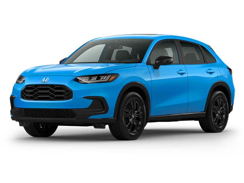 2026 Honda HR-V Sport compact SUV in bright blue, shown at a three-quarter front angle on a white background.