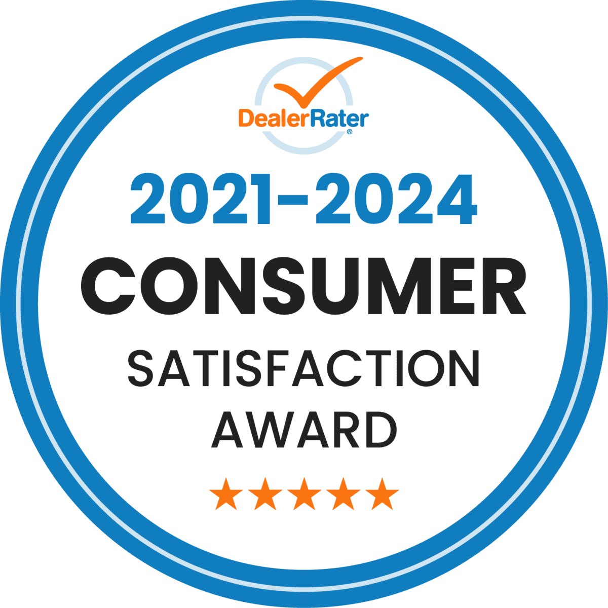 2021-2024 Consumer Satisfaction award from Dealer Rater